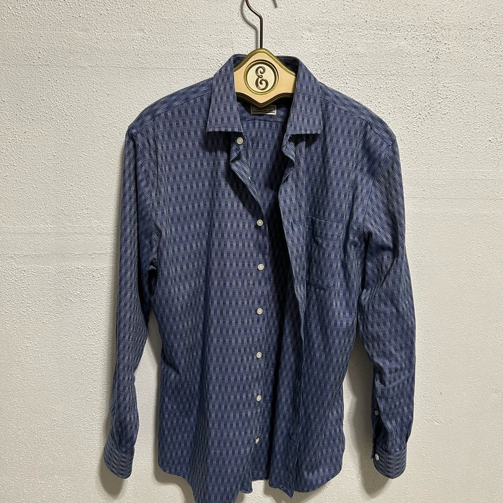 E.B. WOOD Men's Blue Patterned Shirt